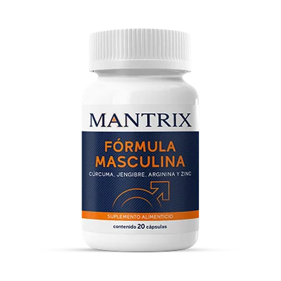 Frasco de Mantrix, fórmula masculina con cúrcuma, jengibre, arginina y zinc