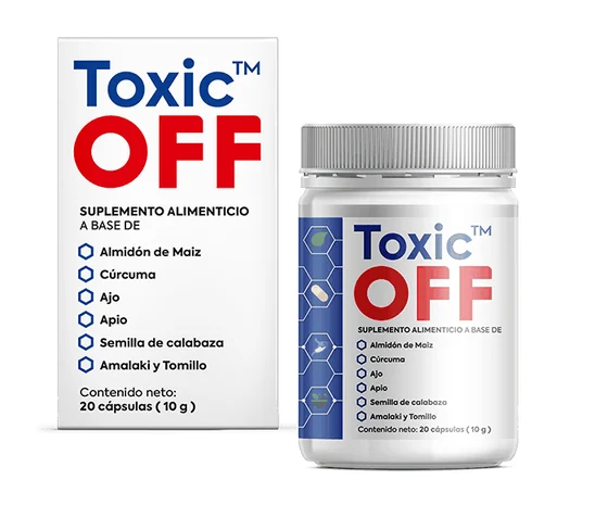 Caja de Toxic Off, fórmula con cúrcuma, ajo, semilla de calabaza y tomillo