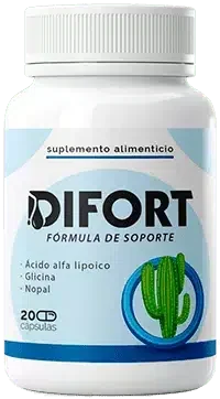 Frasco de Difort con ácido alfa lipoico, nopal, linaza y vitamina B12